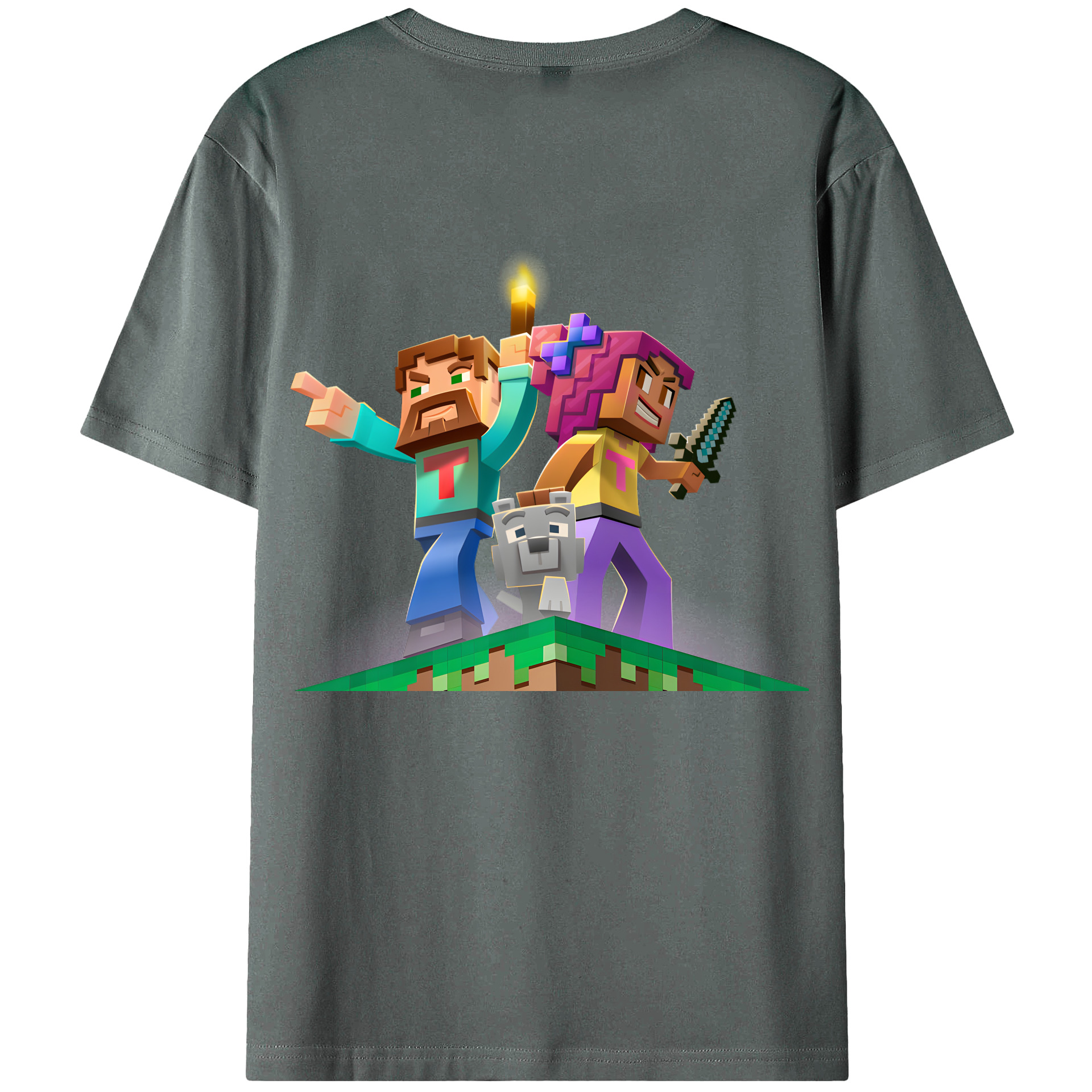 （画像用） マインクラフト ブロックの世界 Minecraft MC Block world 綿100％ メンズ半袖Tシャツ（バックプリント） 通気性